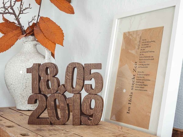 Save The Date - Hochzeitsdatum aus Holz / Räuchereiche